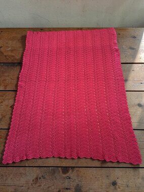Handmade Rose / Pink Crochet Blanket Throw With Scalloped Edges - 54"x75" Approx
